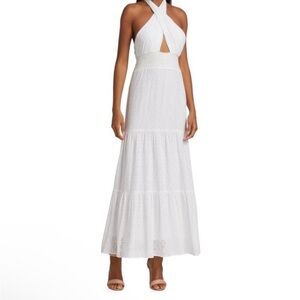NEW NWT Alice + Olivia Lyndon Cross-Front Halter Maxi Dress in White